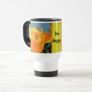 Taza De Viaje Be Happy Cheee Bee Pun Yellow Naranja Flower