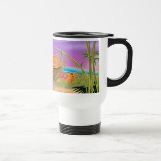 Taza De Viaje Beach Hut en la playa iluminada por luna