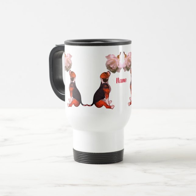 Taza De Viaje Beagle Puppy White Rose Cute Dog Personalizado (Anverso izquierdo)