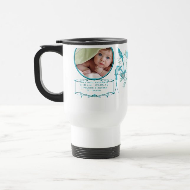 Taza De Viaje Bebé Mug con foto de bebé importantes estadísticas (Izquierda)