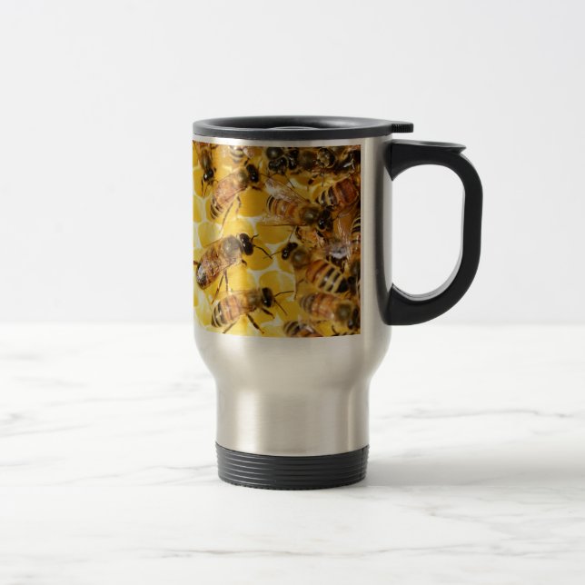 Taza De Viaje Bee Bees Hive Honey Comb dulce postre Amarillo (Derecha)