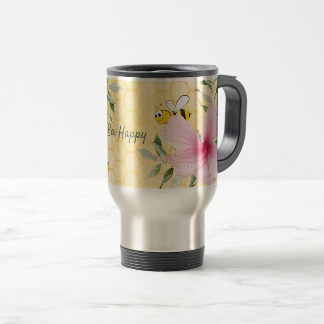 Taza De Viaje Bee Happy bumble abejas amarillas panes de miel ve (Anverso derecho)