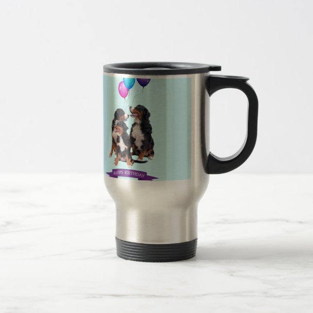 Taza De Viaje Bernese Mountain Dogs Feliz cumpleaños (Derecha)