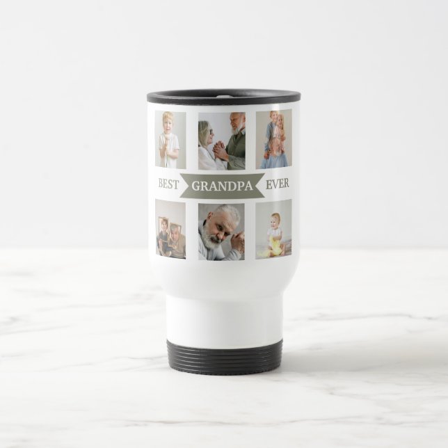 Taza De Viaje Best Grandpa Ever – Personalized Photos Travel Mug (Centro)