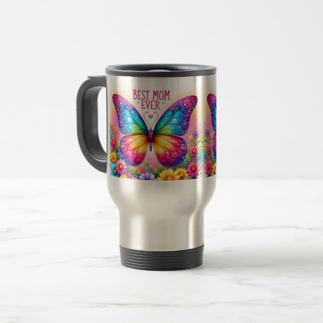 Taza De Viaje Best Mom Ever Butterfly Floral Mug (Anverso izquierdo)