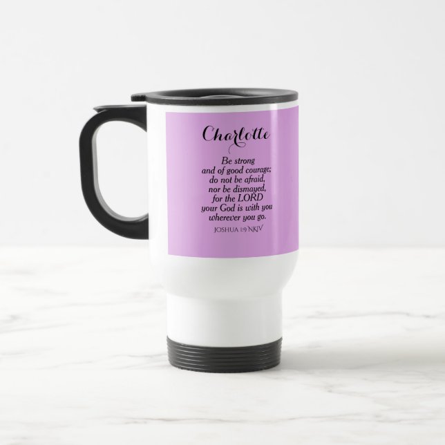 Taza De Viaje Biblia de valor púrpura claro Verse nombre persona (Izquierda)