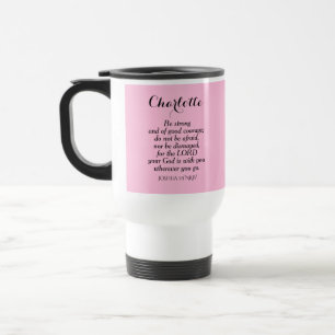 Taza De Viaje Biblia de valor rosa claro Verso nombre personaliz