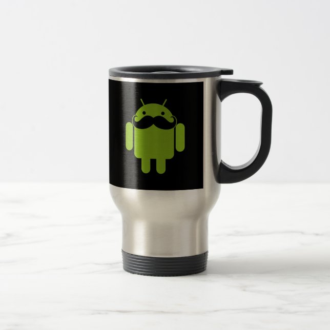 Taza De Viaje Bigote androide del icono del robot en negro (Derecha)