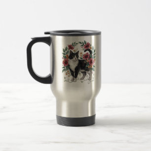 Taza De Viaje Bigotes Botánicos: Gato Floral Arte Folclórico