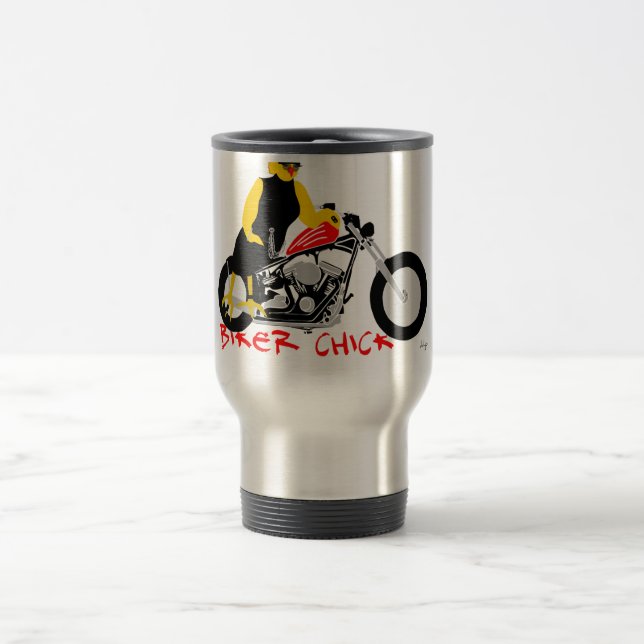 Taza De Viaje BIKER CHICK sentado en su motocicleta (Centro)