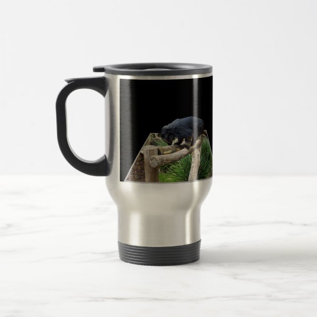 Taza De Viaje Binturong (Bearcat) Negro En Pie De Un Registro, (Izquierda)