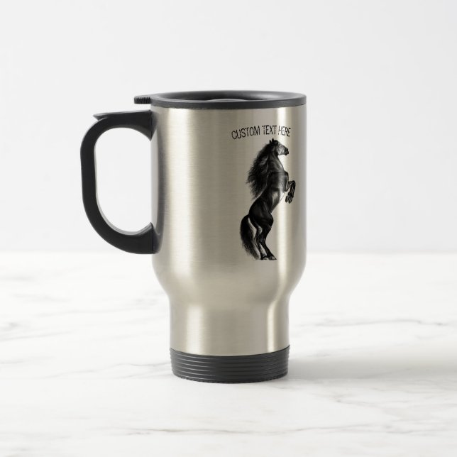 Taza De Viaje Black Horse Travel Mug con texto Personalizado (Izquierda)