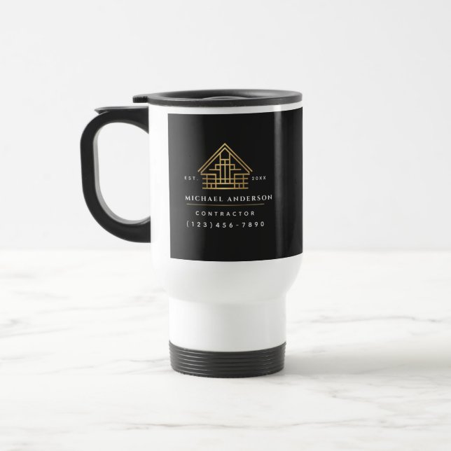 Taza De Viaje Black Minimalist Home Building Construction (Izquierda)