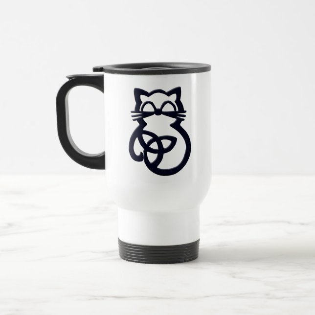 Taza De Viaje Black Trinity Knot Celtic Cat Travel Mug (Izquierda)