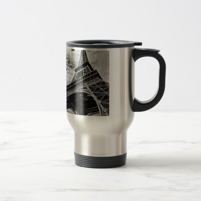 Taza De Viaje Black White Eiffel Tower Paris Europe Travel (Derecha)