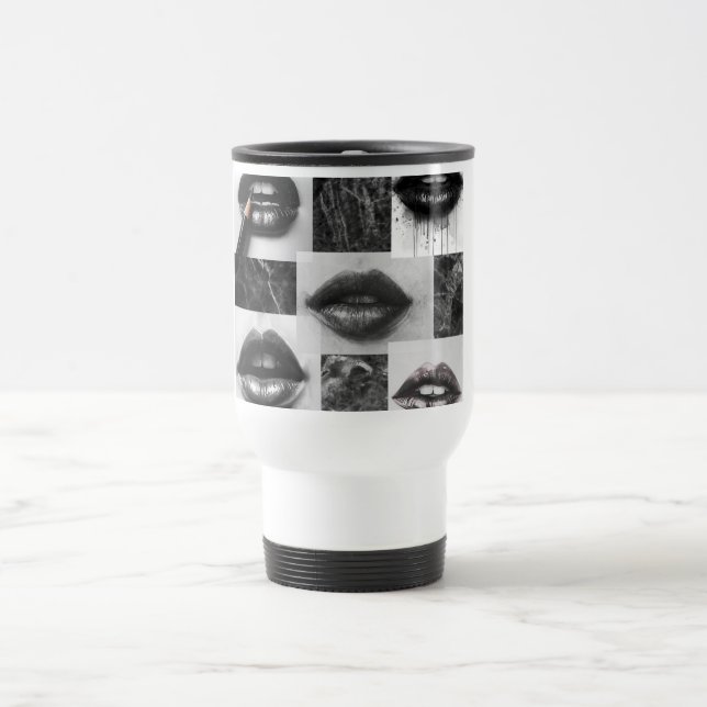 Taza De Viaje Black & White Lips Collage Travel Mug – Coffee Cup (Centro)