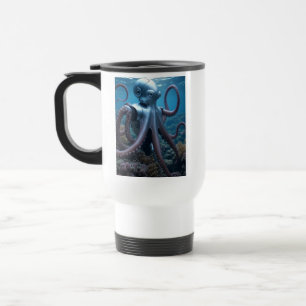 Taza de viaje blanca para mano derecha de pulpo ci