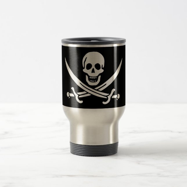 Taza De Viaje Blanco, Bandera Pirata Calico Jack, Calavera y Cri (Centro)