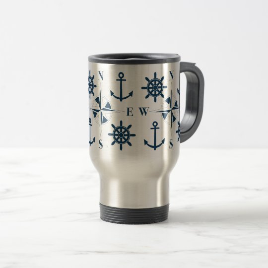 Taza De Viaje Blanco de la marina de guerra de las anclas y del