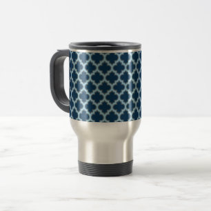Taza De Viaje Blue and Baby Blue Trellis, Lattice, Quatrefoil