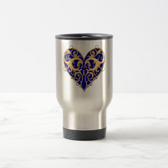 Taza De Viaje Blue Filigree Heart Travel Mug (Centro)