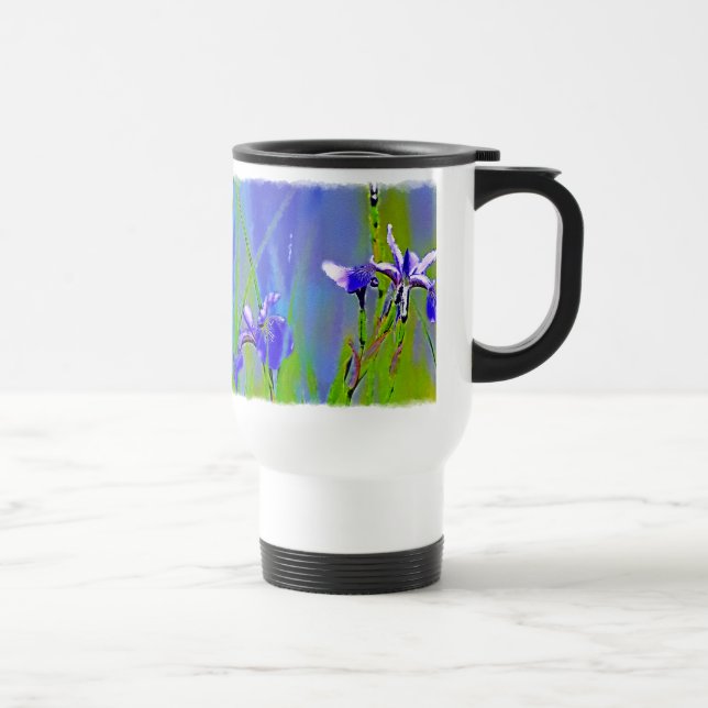 Taza De Viaje Blue Iris Watercolor Floral Art (Derecha)