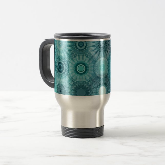 Taza De Viaje Blue Mandalas Abstract Ornate Pattern (Anverso izquierdo)