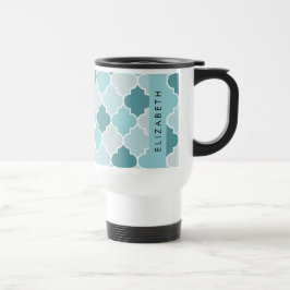 Taza De Viaje Blue Moroccan Trellis, Quatrefoil, tu nombre