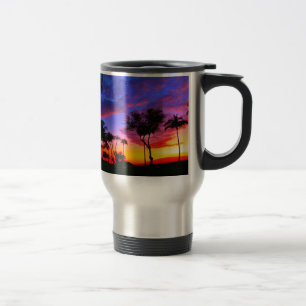 Taza De Viaje Blue Red Sunset Exotic Hawaiian Beach Palm Trees