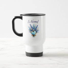 Taza De Viaje Blue Wildflower  – Floral Custom Name Gift