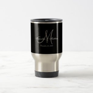 Taza De Viaje Boda elegante gris negra del monograma