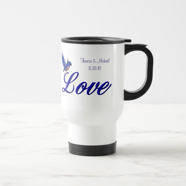 Taza De Viaje Boda personalizada de Love Bluebird (Derecha)