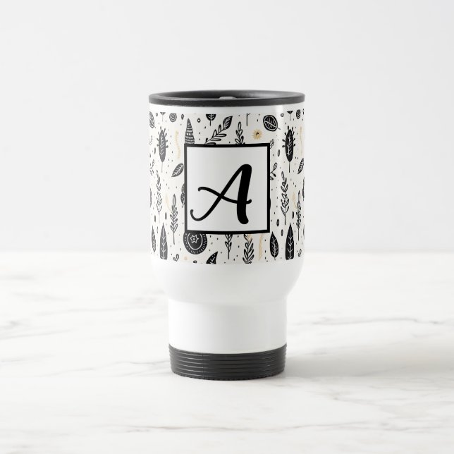 Taza De Viaje Boho Basic Black and White Travel Mug (Centro)
