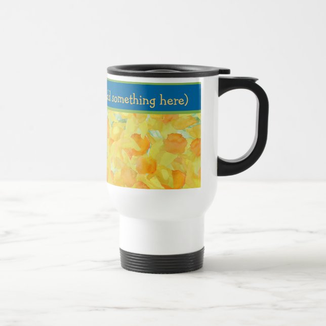 Taza De Viaje Bonito acuarela Golden Daffodis con banda azul (Derecha)