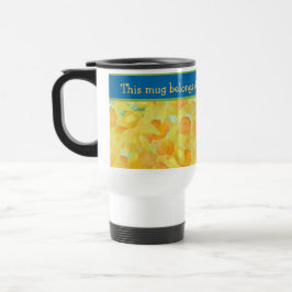 Taza De Viaje Bonito acuarela Golden Daffodis con banda azul