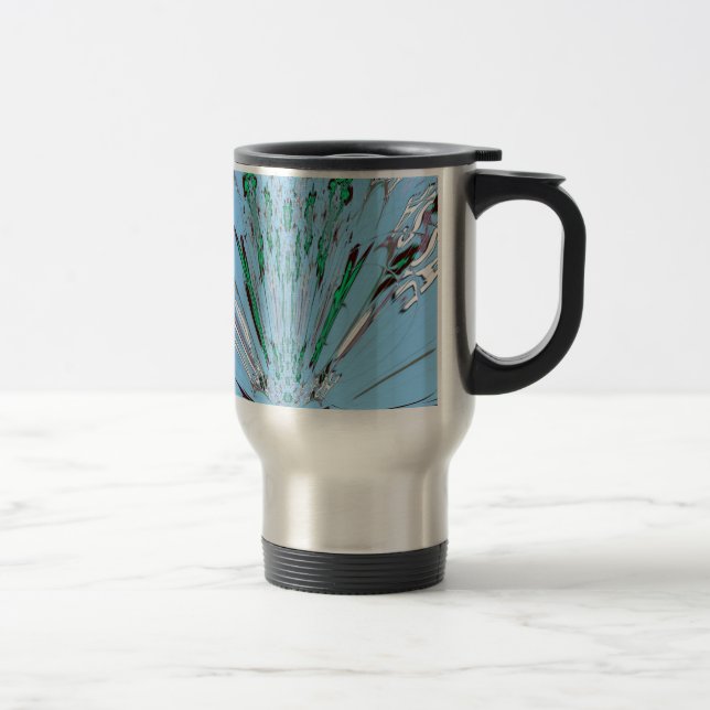 Taza De Viaje Bonito Aqua Blue Amazon Floral Motif Art (Derecha)