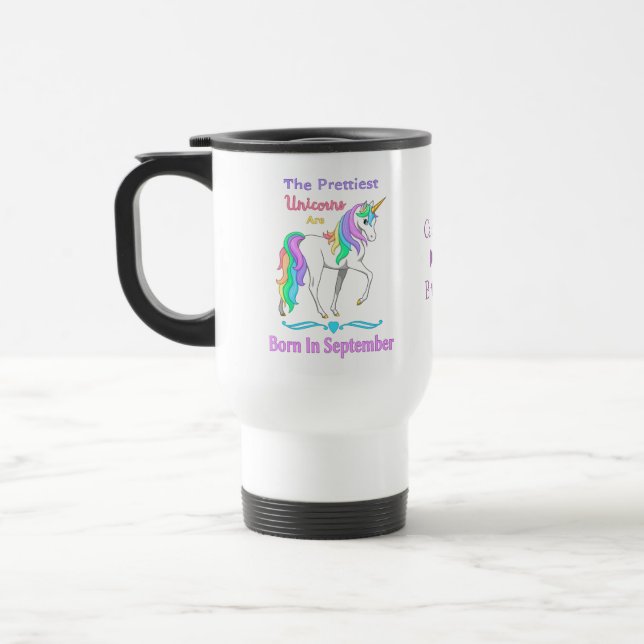 Taza De Viaje Bonito De Unicornios Arcoiris Nacido En Septiembre (Izquierda)