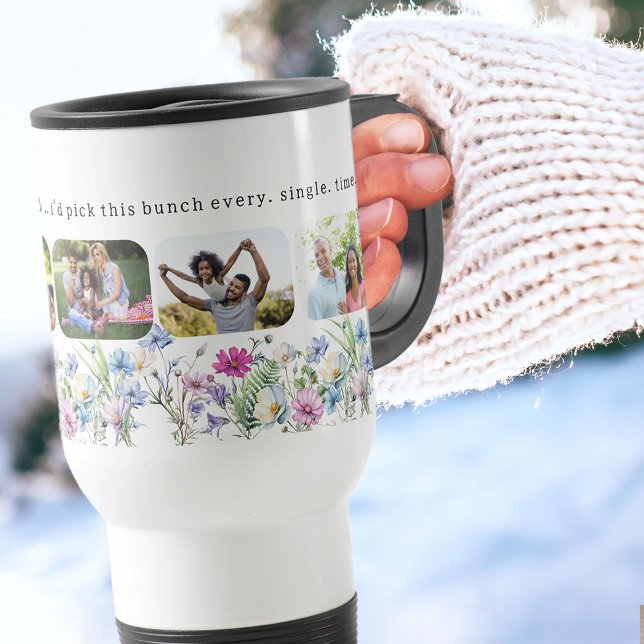 Taza De Viaje Bonito Flor silvestre 5 foto Si la familia fuera f (Family photo travel mug. If family were flowers .. I'd pick this bunch every. single, time.)