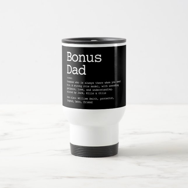 Taza De Viaje Bono personalizado papá Stepdad definición negro (Centro)