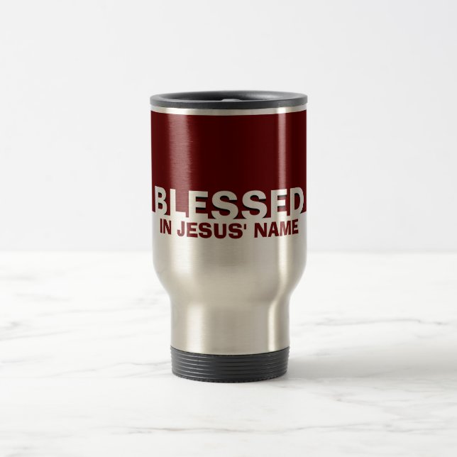 Taza De Viaje Borgoña Moderna BENDIDA En Nombre De Jesús Cristia (Centro)