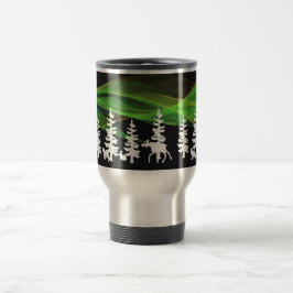 Taza De Viaje Bosques nórdicos en blanco con luces nórdicas