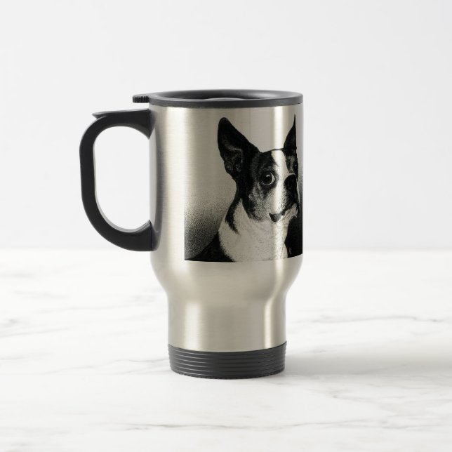Taza De Viaje Boston Terrier Steel Mug - "Estilo Boston" (Izquierda)