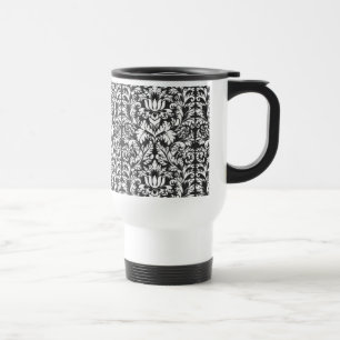 Taza De Viaje Brocade Lace de Damasco Blanco Negro