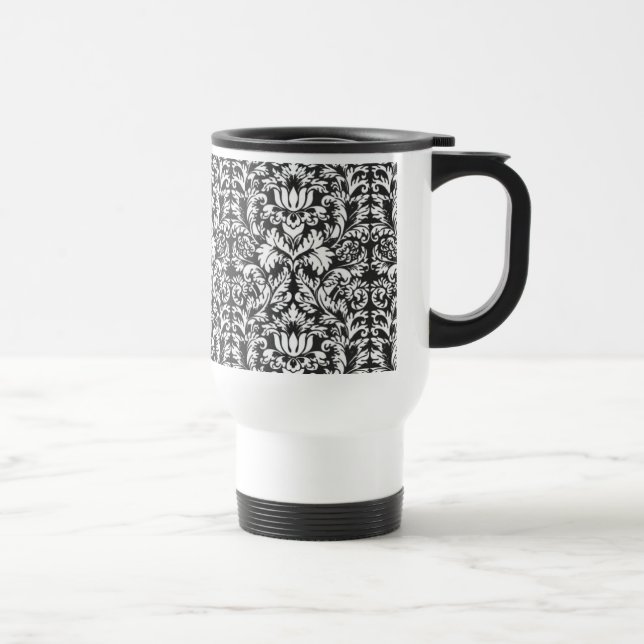 Taza De Viaje Brocade Lace de Damasco Blanco Negro (Derecha)