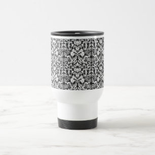 Taza De Viaje Brocade Lace de Damasco Blanco Negro
