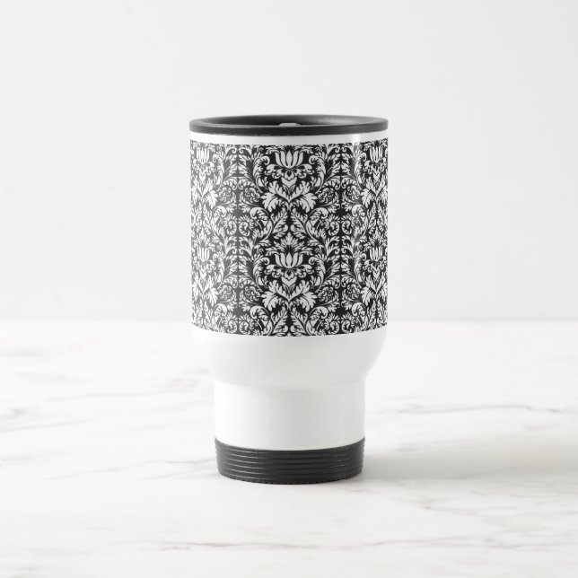 Taza De Viaje Brocade Lace de Damasco Blanco Negro (Centro)
