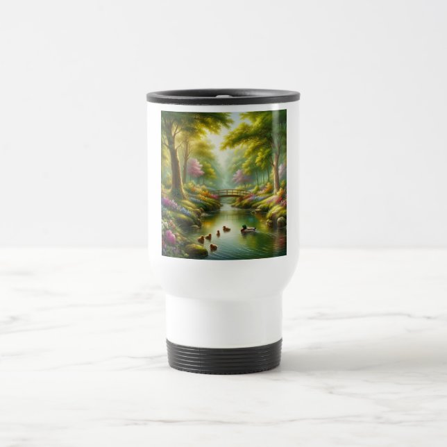Taza De Viaje Brook de primavera con patos/flores (Centro)