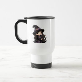 Taza De Viaje Bruja adorable y gato negro truco o trato