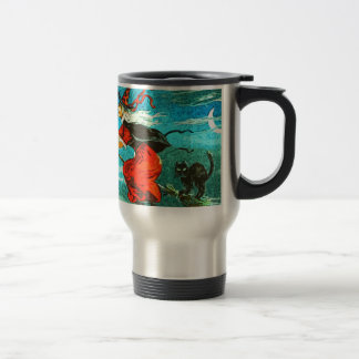 Taza De Viaje Bruja Voladora y Gato Negro de Halloween