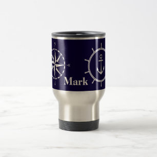 Taza De Viaje Brújula náutica elegante y monograma de rueda de b